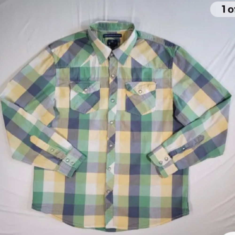 Old Navy Men’s Pearl Snap Shirt XXL Western Long Sleeve Pockets Multicolor